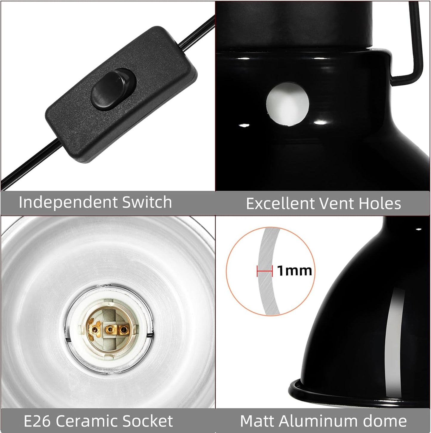 5.5 inch Dome Reptile Light Fixture Reptile Heat Lamp UVB Light Fixture for Bearded Dragon, Lizard, Hermit Crab, Turtle Tank and Terrarium（Max 100W）