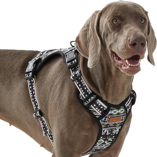 Heavy Duty No Pull Dog Harness for Large Dogs, Labrador Golden Retriever German Shepherd, Adjustable Soft Padded Dog Vest, Breathable Pet Oxford Vest with Easy Control Handle, Black Ethnic L