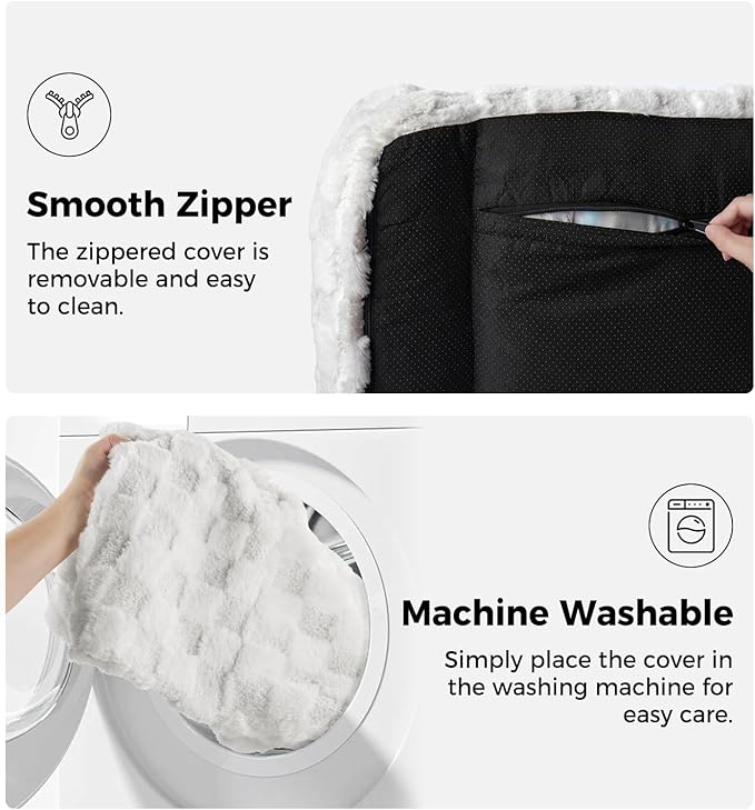 MADE 4 PETS Cat Beds for Indoor Cats, Cat Couch Bed, Soft Faux Fur Checkered Pet Sofa, Calming Fluffy Kitten Sofa with Supportive Foam, Removable Washable Cover with Non-Slip Base, White, Small