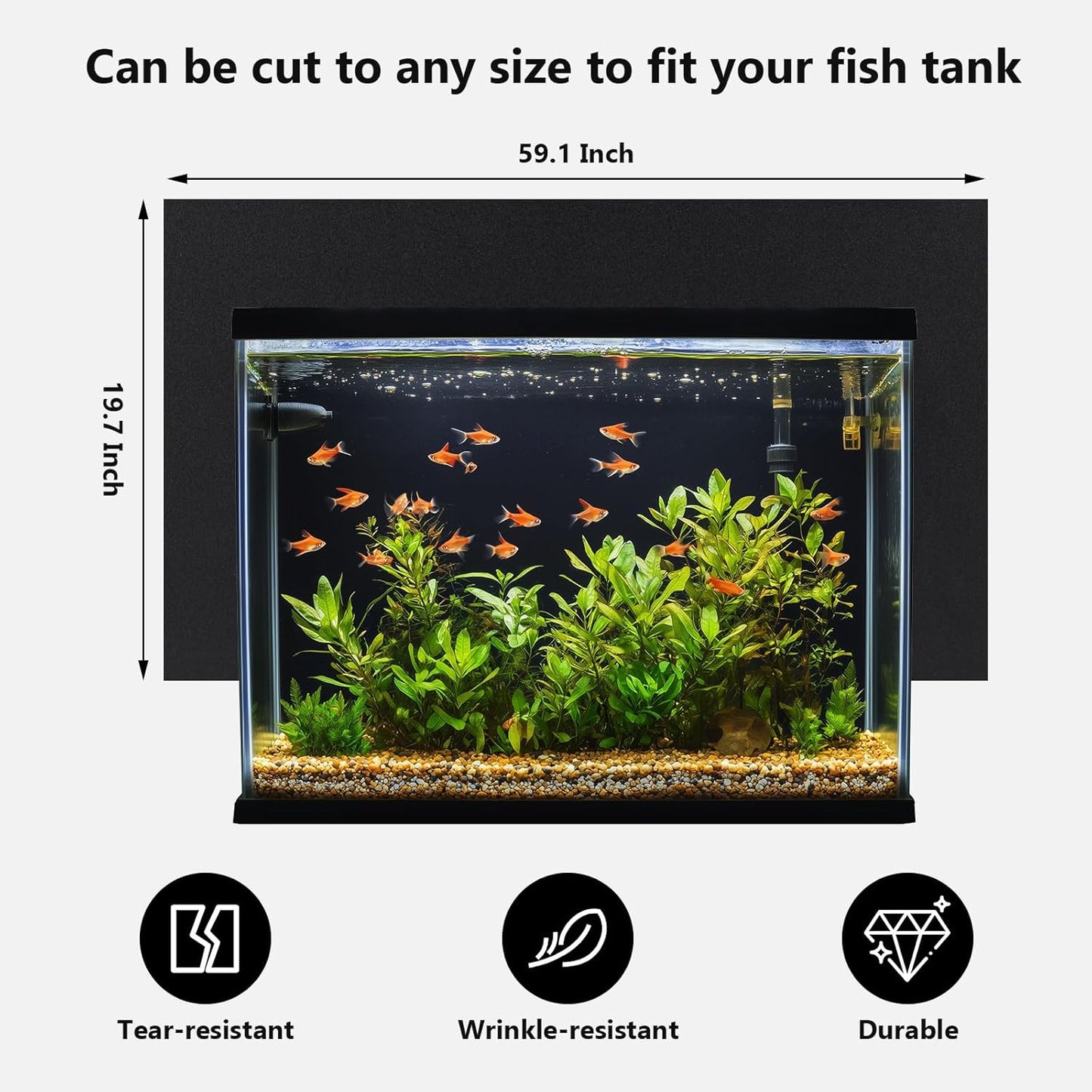 Aquarium Background Paper Decor Fish Tank Backdrop Wallpaper Electrostatic Adhesive, No Glue, Easy to Install, Reusable (19.7”H×59.1" L, Black)