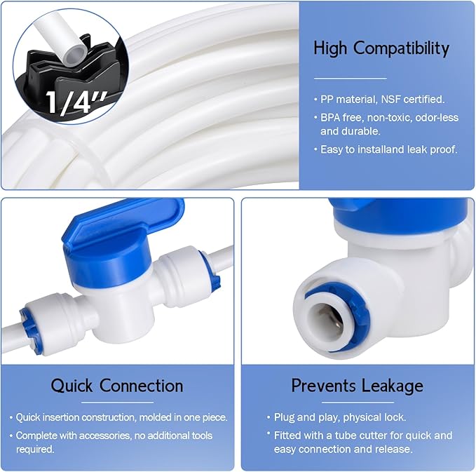 32.8ft Refrigerator Water Line Kit Connection, Compression Ice Maker Installation Kit, 1/4" OD Water Line Kit with Quick Connect Fittings for Fridge Icemaker Reverse Osmosis RO System Water Filter