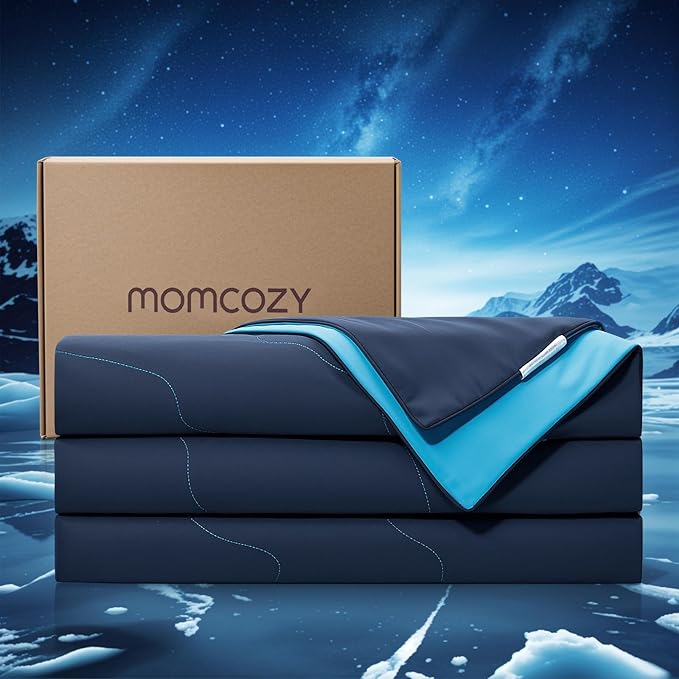 Momcozy Life CoolMurm Cooling Comforter for Hot Sleepers, Full/Queen 90"x90" Hot Flashes Cooling Blanket, All-Season Lightweight Soft Breathable Cooling Quilt Duvet, Stay Cool All Night, Midnight Blue