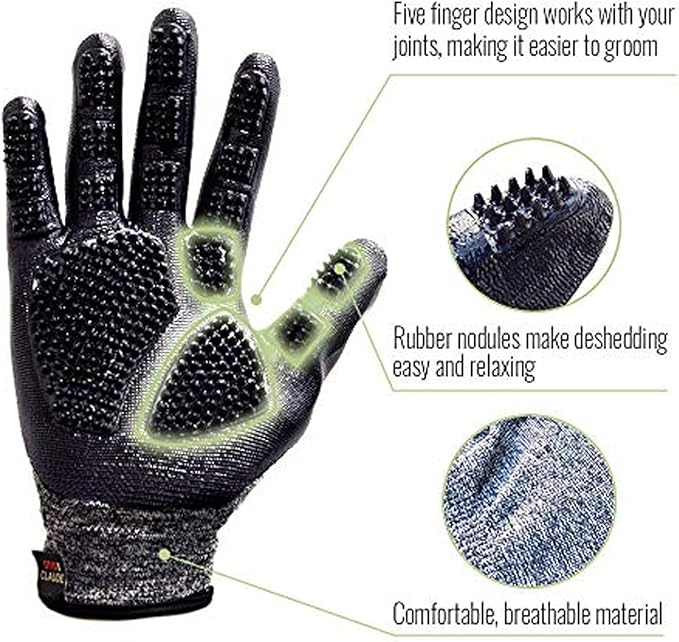 Otis and Claude Pet Grooming Gloves with Adjustable Strap - Gentle and Comfortable Hair Remover, Bathing, Massage, Brush - Left & Right - for Cats, Dogs & Horses