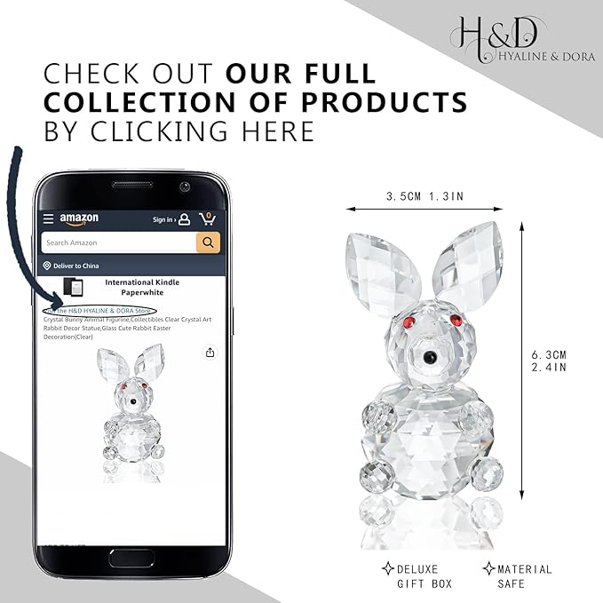 H&D HYALINE & DORA Crystal Bunny Animal Figurine,Collectibles Clear Crystal Art Rabbit Decor Statue,Glass Cute Rabbit Easter Decoration(Clear)