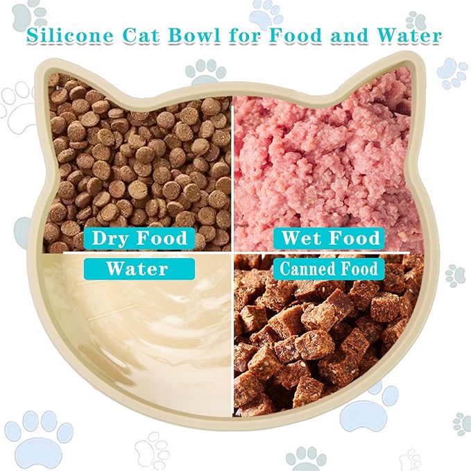 Silicone Dog Bowl Shallow Cat Bowls Set of 3, 7 Inch Wide Whisker Fatigue Flat Puppy Bowls for Small Dogs and Cats, No Spill Less Mess Cat Dog Plates with Suction Cup for Dry and Wet Food