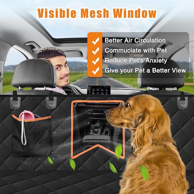 Kytely Dog Car Seat Cover XL, Heavy Duty Dog Seat Cover for Back Seat, 100% Waterproof Nonslip Hammock for Car with Side Flap, Scratch Proof Pet Back Seat Covers