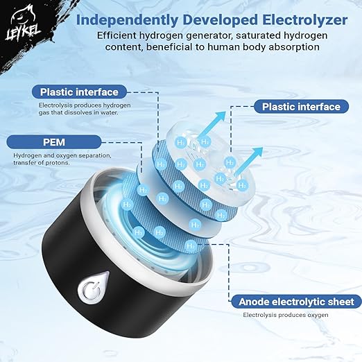 Hydrogen Water Bottle 2024, Leykel Brand, Portable Hydrogen Water Bottle Generator, Water ionizer, Improves Water in 3 Minutes, for Travel, Office, Home, Exercise, Daily Drinking, Health and Gift.