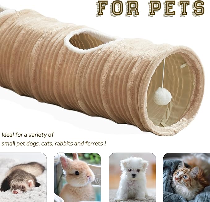 Cat Tunnel for Indoor Cats,Cats Toys Collapsible Tunnel Straight Tube with a Fun Ball and 2 Holes,Cat Play Tunnels,for Rabbits, Ferrets, Puppies & Large Pets,Diameter 11.8 Inch