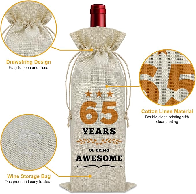 65th Birthday Gifts for Women Men Wine Bag 65 Year Old Birthday Gifts for Her Him 65 Year Work Anniversary Decorations Wine Bottle Decoration Bag Born in 1959 Wine Accessories Gifts for Wine Lovers