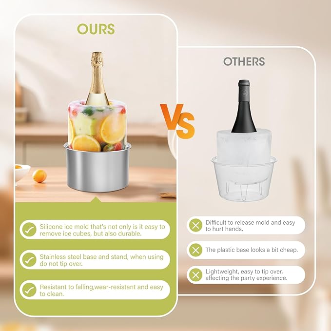 Ice Mold Wine Chiller, DIY Ice Mold Wine Bottle Chiller Cooler,Champagne Wine Whisky Beer Drink Ice Bucket Mold for Any Theme or Season