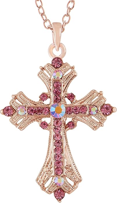 Alilang Silvery Tone Religious Cross Pendant Necklace w/Aquamarine Blue Or Clear Crystal Rhinestones