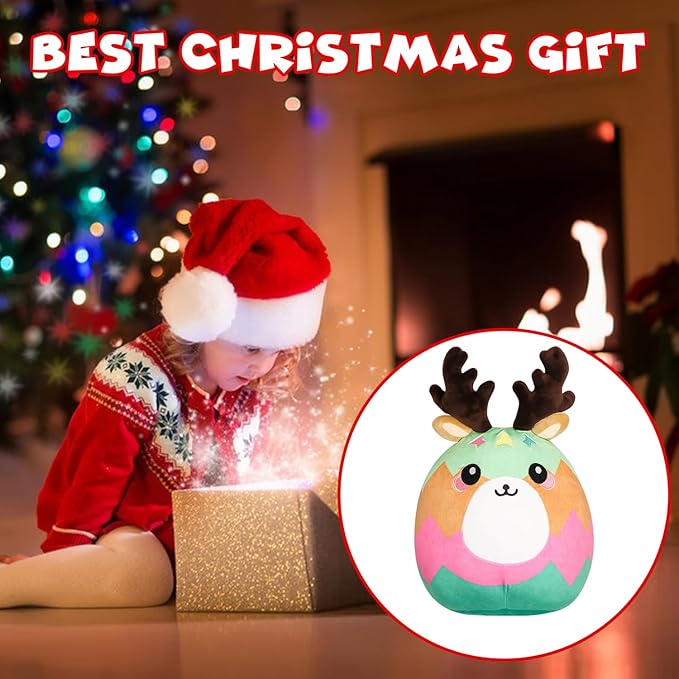 Christmas Reindeer Plush 12" Christmas Stuffed Animal Doll - Cute Soft Decompress Animals Plush Toys Great Gifts for Kids,Holiday Party Exchange or Soft Festive Fall Winter House Decor
