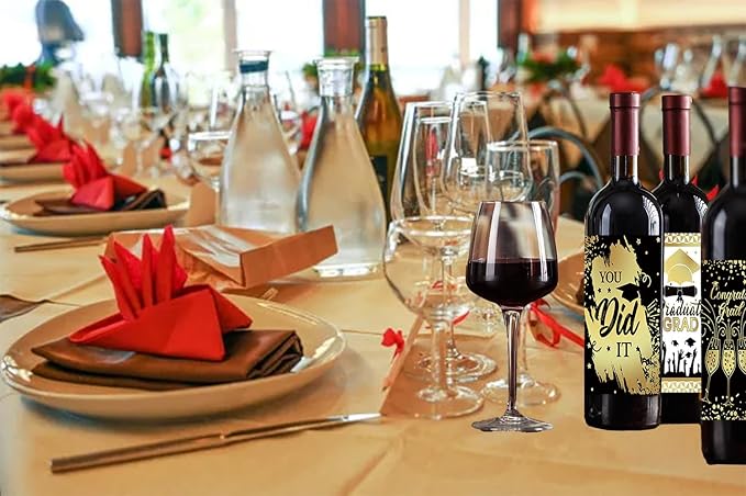 24Pcs Graduation Gift Wine Labels Congrats Grad Wine Bottle Stickers Graduation Party Waterproof Wine Bottle Decoration Cover for College Congrats Graduation Party Decorations, 4 Design