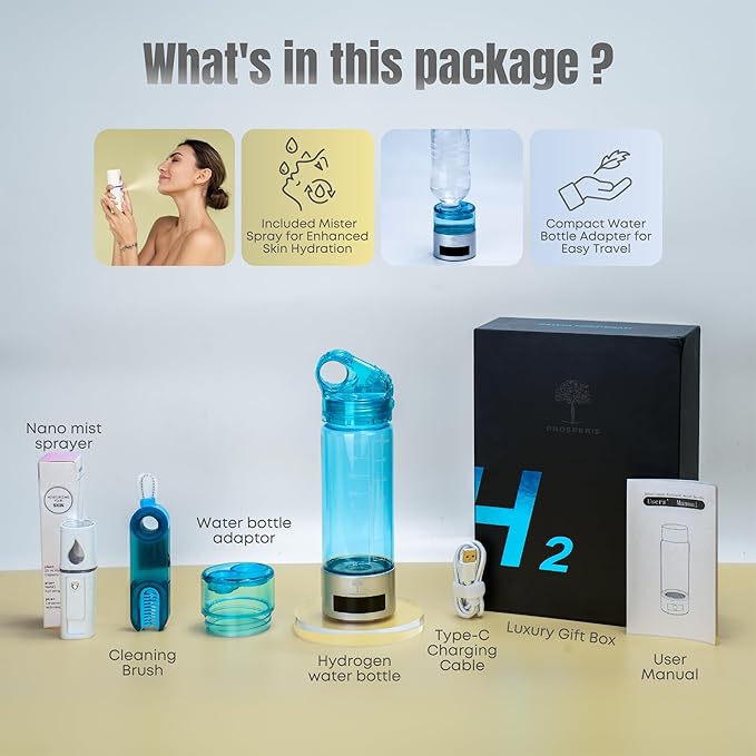 Hydrogen Water Bottle, 3000ppb of Hydrogen, 3 Minutes & 18 Minutes Dual Mode, Rechargeable Water Generator with SPE PEM Technology Water Ionizer, 2024 New Model, 24 Oz/400mL