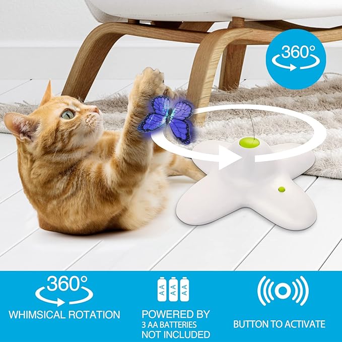AFP Interactive Cat Toy, Butter-Fly Interactive for Indoor Cats, Flutter Bug Cat Toys, Flutter Rotating Kitten Toys with 2 Replacements