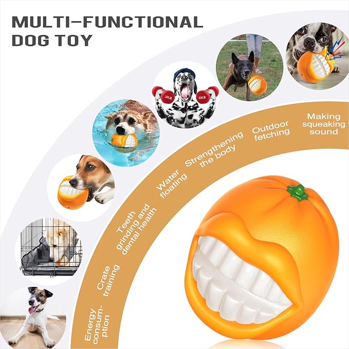 LiuMelinda Dog Chew Toys for Aggressive-Chewers - Indestructible Dog Toy for Aggressive Chewer，Tough Chew Toys for Dogs （Rubber Orange）