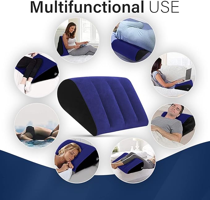 Inflatable Wedge Pillow Blue Minimalist Yoga Posture Aid Cushion Lumbar Leg Support Pillow Reduces Waist and Back Pressure Wedge Cushion for Sleeping, Leg Elevation, Travel