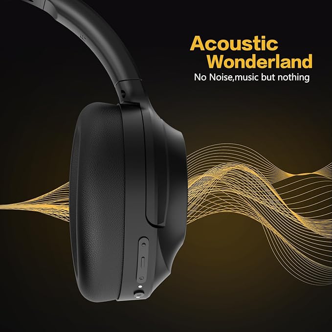 iDiskk E11 Hybrid Active Noise Cancelling Bluetooth Headphones,Over Ear Wireless Headphones Noise Cancelling with Deep Bass,60H Playtime,Hi-Res Audio Wireless Headsets for Commuting, Trips (Black)