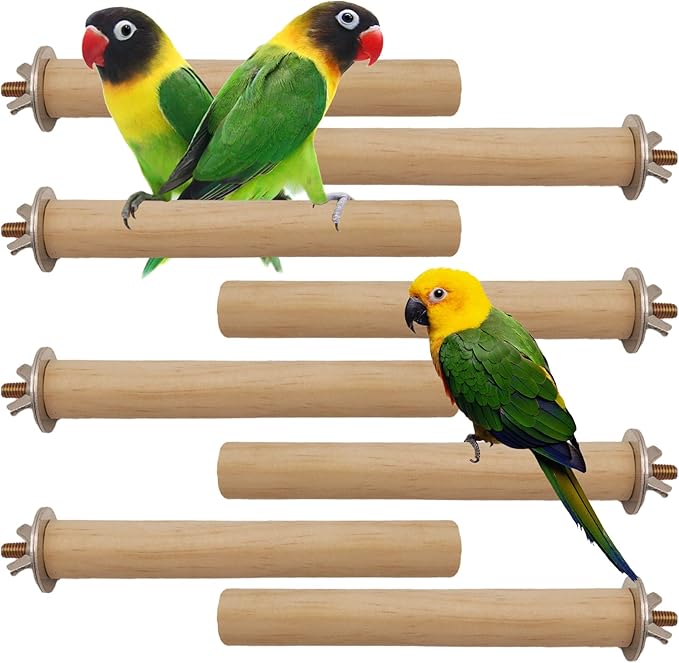Hamiledyi Bird Perch Bird Stand Bird Cage Accessories Platform Natural Wood Perch Stick Playground for Small Medium Birds Cockatiel Parakeet Conure Cage Accessory (8 Pcs)