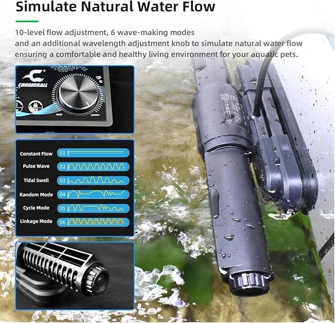 CONQUERALL 4700GPH 25W Powerhead Sine Frequency Conversion Technology Cross Flow Pump DC 24V Wavemaker Pump for 1.2m Tank, Aquarium