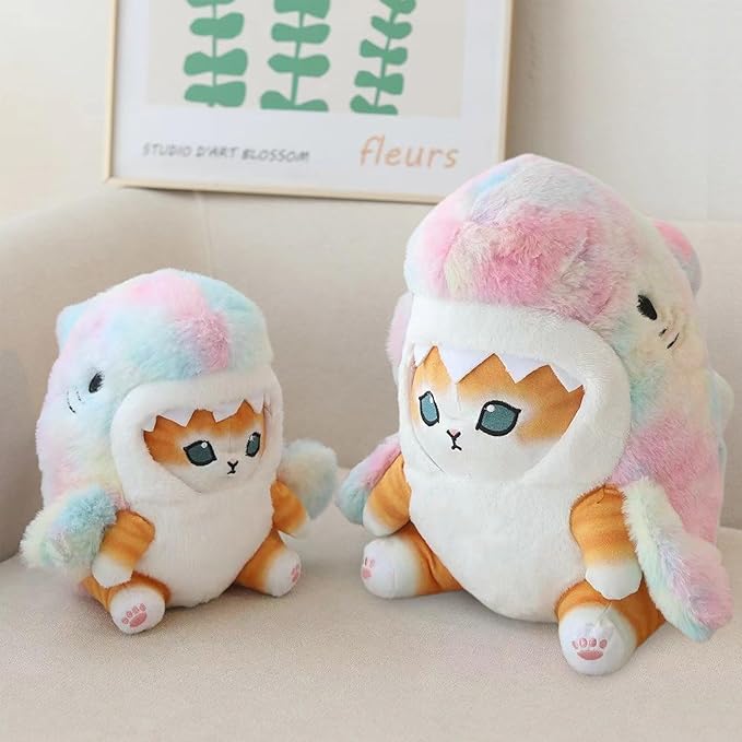 Kawaii Shark Cat Plush Toy Stuffed Animal Doll, Cute Soft Pillow Stress Release Hugs Toys Christmas Halloween Birthday Gifts for Kids Boys Girl Best Gift (Colorful - Yellow,19 inch)