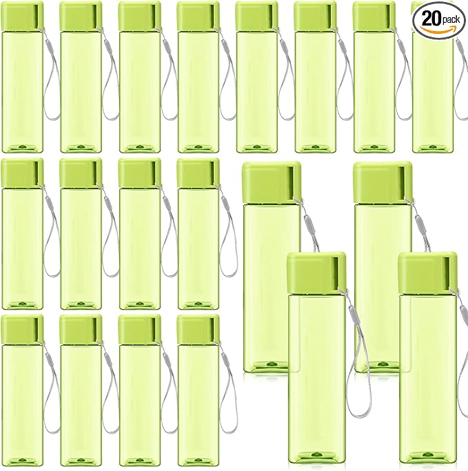Mifoci 20 Pieces Water Bottle Bulk 17 oz Plastic Water Bottles Bulk Gym Sports Adults Reusable Large Water Bottles for Outdoor Fitness(Green,Rectangle)