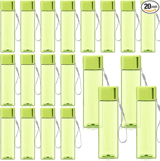 Mifoci 20 Pieces Water Bottle Bulk 17 oz Plastic Water Bottles Bulk Gym Sports Adults Reusable Large Water Bottles for Outdoor Fitness(Green,Rectangle)