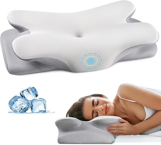 Cervical Neck Pillow for Pain Relief - Contour Memory Foam Pillows with Cooling Pillowcase, Neck Support Pillows for Sleeping, Ergonomic Orthopedic Pillow for Side, Back, Stomach Sleepers