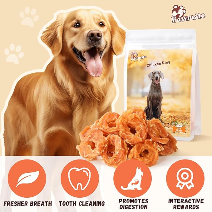 Dog Treats Chicken Jerky Rings, Rawhide-Free Grain-Free Real Dried Tenders Natural Chicken Breast Dog Chewy Training Snacks for Small Medium Large Dogs Large Pack, 10.6 oz