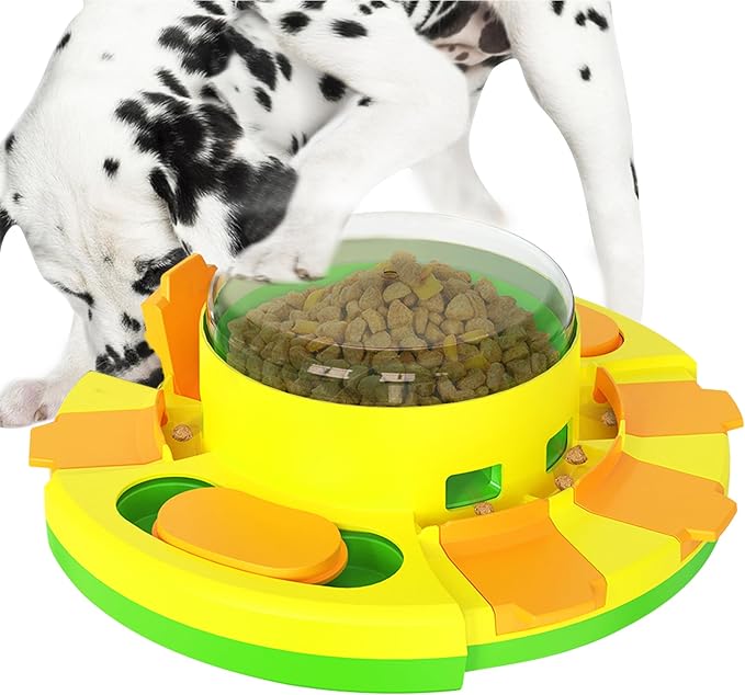 Dog Puzzle Toy Mental Stimulation - Level 2 in 1 Dogs Food Puzzles Toys, Dog Treat Puzzle Feeder (Intermediate-Green Push)