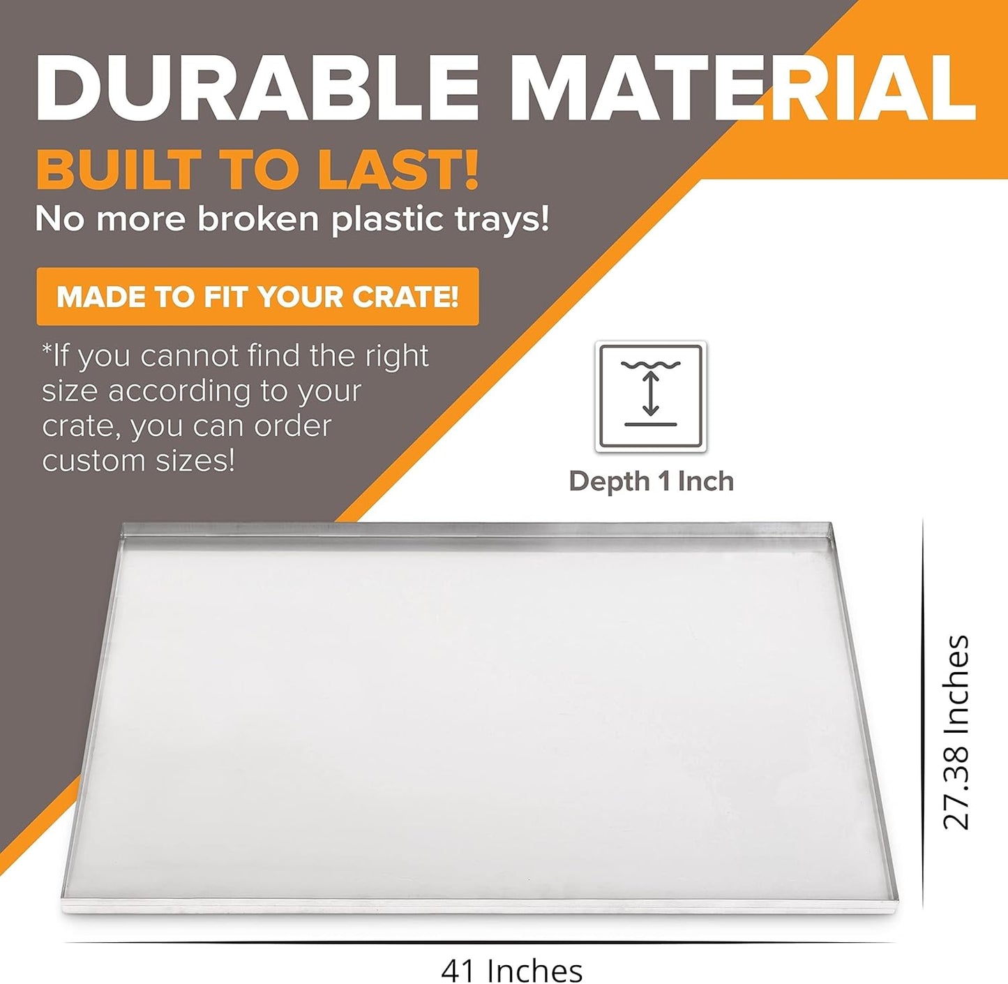 41" x 27.38" Metal Replacement Dog Crate Pan Chew Proof Crack Proof Pet Kennel Tray Central Dog Training Crate Pan Pet Supplies, Stainless Steel, 1" H