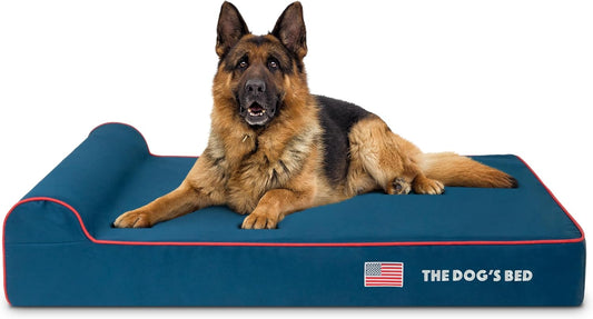 The Dog’s Bed Orthopedic Headrest Dog Bed XL Blue Oxford with Red Trim US Flag 46x28, Memory Foam, Hip & Elbow Dysplasia, Post Surgery, Lameness, Veterinary Approved, Waterproof Washable Cover