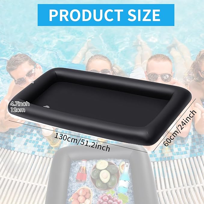Ice Buffet Serving Tray Drink Cooler with Drain Plug,Inflatable Ice Serving Buffet Bar Inflatable Cooler for Parties Food 52 x 24 x 5'' (Black)