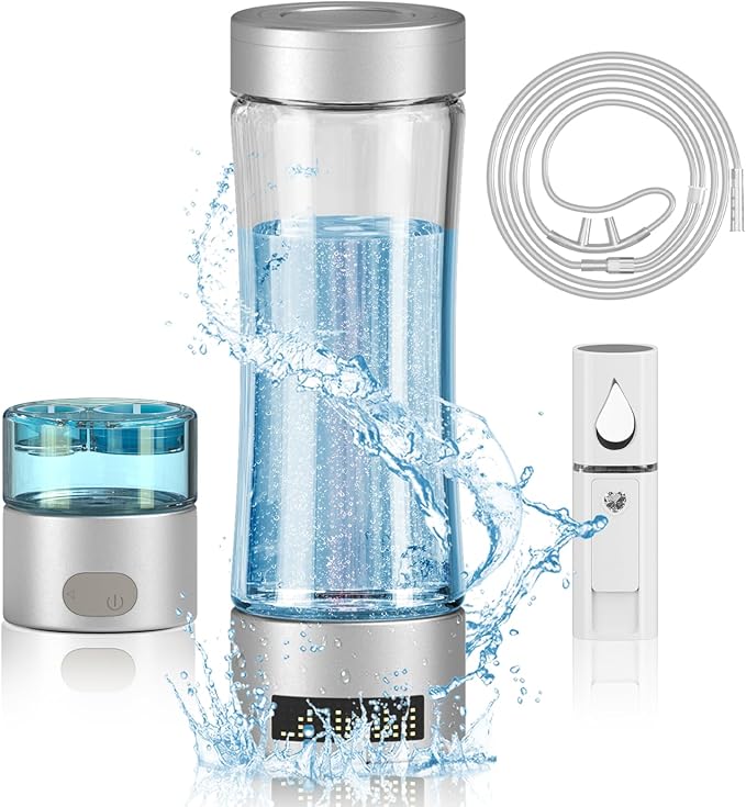 Hydrogen Water Bottle Generator, SPE/PEM Technology Hydrogen-Rich Water Bottle Hydrogen Concentration(+2800ppb), Portable Rechargeable Glass Hydrogen Water Ionizer Machine Gifts for Women&Men