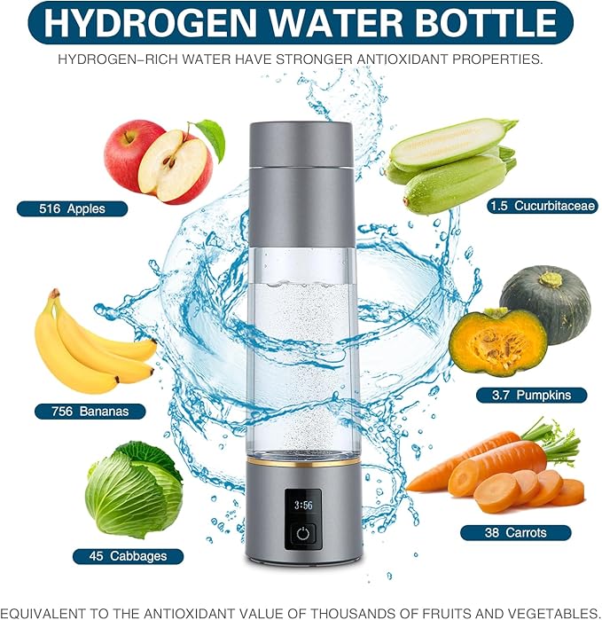Hydrogen Water Bottle,Generates Real 4000ppb Pure Hydrogen Rich Concentration Ionized Alkaline Water Generator
