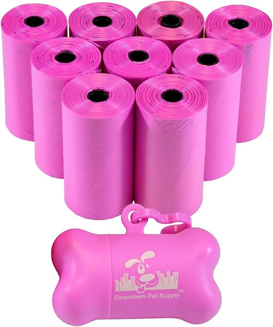 Downtown Pet Supply Poop Bags for Dogs with Dispenser, 180 Count - Leak-Proof Dog Waste Bags and Bone-Shaped Dog Poop Bags Holder for Leash - Pink, 12.5" x 8.5"