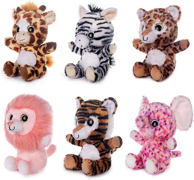 My OLi 7" Plush Toys Set Stuffed Animals Bundle of Forest Animal Toys Lion/Elephant/Zebra/Giraffe/Tiger/Leopard Stuffed Animals Pack of 6 for Babies Kids Girls Boys