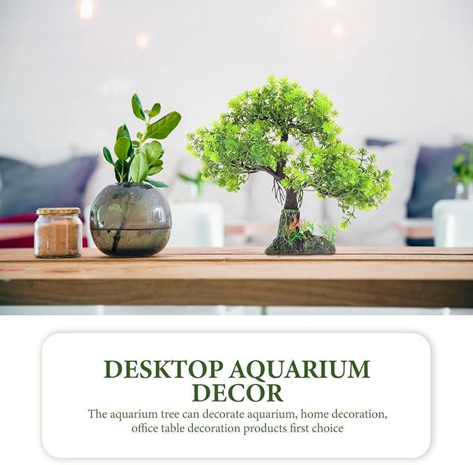 POPETPOP Artificial Aquarium Plant Plastic Water Plant Tree Fish Tank Bonsai Ornament Fish Tank Hideout Sushi Plate Decor for Aquarium Terrarium Landscape Green
