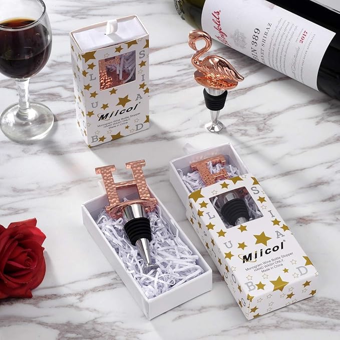 Miicol Wine Stopper, Prosecco Stopper, Wine Bottle Stopper, Personalised Champagne Stopper, Rose Gold Wine Accessories, Wine Lovers Gift, Monogram Gift, Letter H