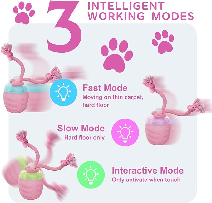 Interactive Dog Toys, [2025 Newly Upgraded] Interactive Dog Ball for Small Dogs, Automatic Moving Dogs Toy Wicked Ball for Boredom & Training, Play Music, USB Rechargeable(Pink)