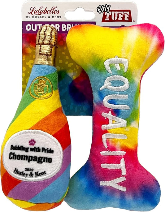 Huxley & Kent Tiny Tuff | Out for Brunch | Extra Tough Dog Toy for Small Dogs | 2-Pack Funny Dog Toy | Features Squeaker, Crinkle | Machine Washable