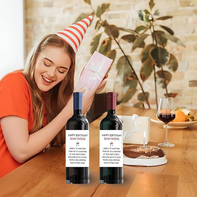 24Pcs Funny Happy Birthday Wine Bottle Labels, Dear Friend Wine Bottle Stickers, Self-adhesive Grape Wine Labels, Suitable For Both Men And Women, Birthday Decoration, Birthday Gift
