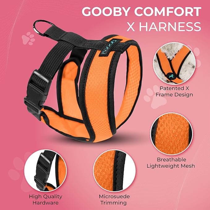Gooby Comfort X Head in Harness - Orange, Medium - No Pull Small Dog Harness Patented Choke-Free X Frame - On The Go Dog Harness for Medium Dogs No Pull or Small Dogs for Indoor and Outdoor Use