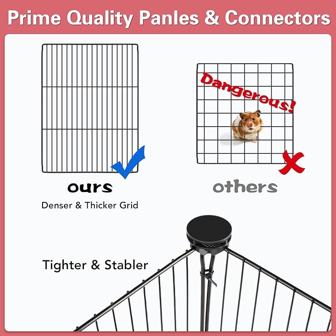 24 Panels Small Animal Playpen,Pet Playpen,C&C Cage for Guinea Pigs,Puppy Play Pen,Baby Chicken Cage,Indoor Outdoor Portable Metal Wire Yard Fence with Waterproof Mat