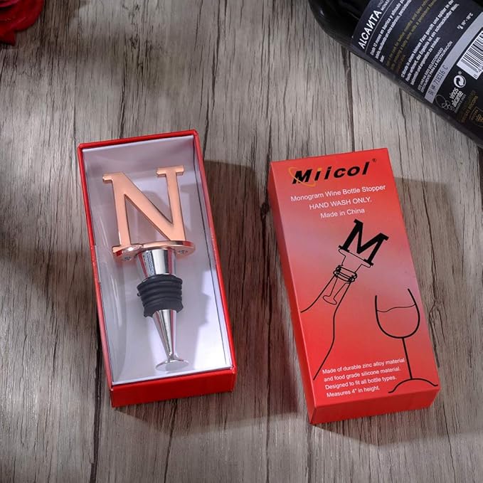 Miicol Wine Stopper, Prosecco Stopper, Wine Bottle Stopper, Personalised Champagne Stopper, Rose Gold Wine Accessories, Wine Lovers Gift, Monogram Gift, Letter N