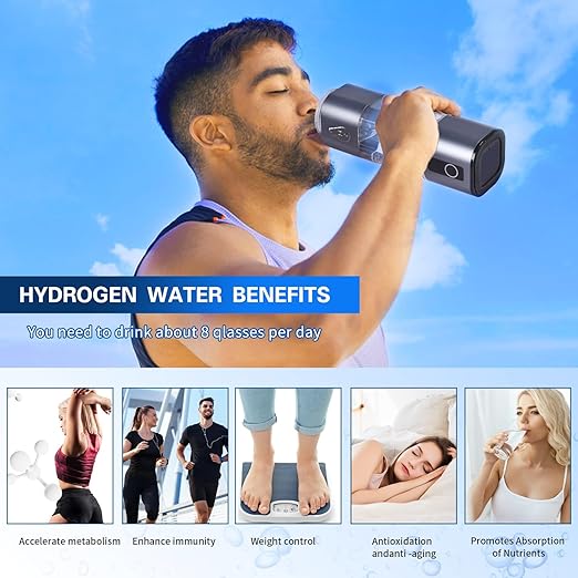 Hydrogen Water Bottle, 2 Modes Rechargeable Portable Hydrogen Water Bottle Generator, Highest 6000PPB, That Uses SPE and PEM Technology, LED Display(Press and Hold for 5 Seconds to Turn on)