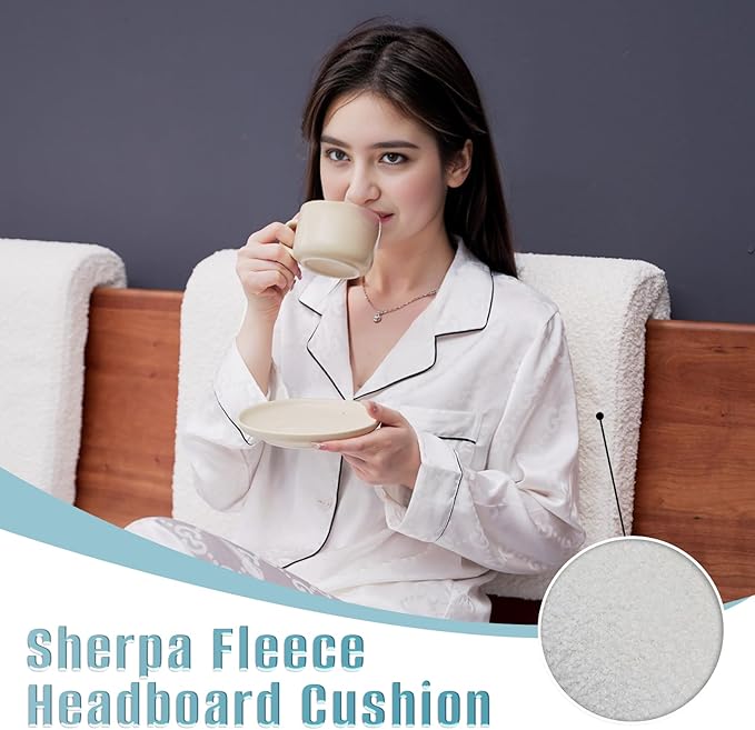 2PCS Dorm Bed Hanging Wood Headboard Back Cushion, Pillow with Removable Berber Fleece Cover, Upholstery Reading Cushions for Bedroom (Ivory)