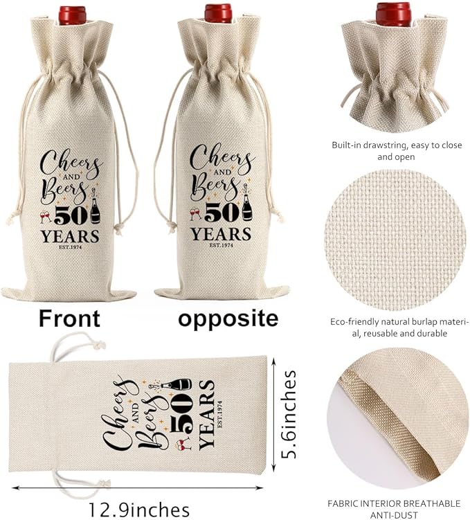 50th Birthday Decorations for Her Women Him, 50th Birthday Gifts for Her Wine Bag, 50 Years Old Birthday Wine Gifts Bag, Fifty Birthday Gifts for Women Her Sister Friends Wine Gift Bag