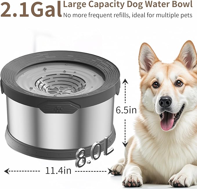 8L Dog Water Bowl 270oz Super Large Capacity No Spill Water Bowl for Dogs Stainless Steel Dog Bowls for Large Dogs No Splash Dog Water Bowl with Anti-Slip Mat for Messy Drinkers