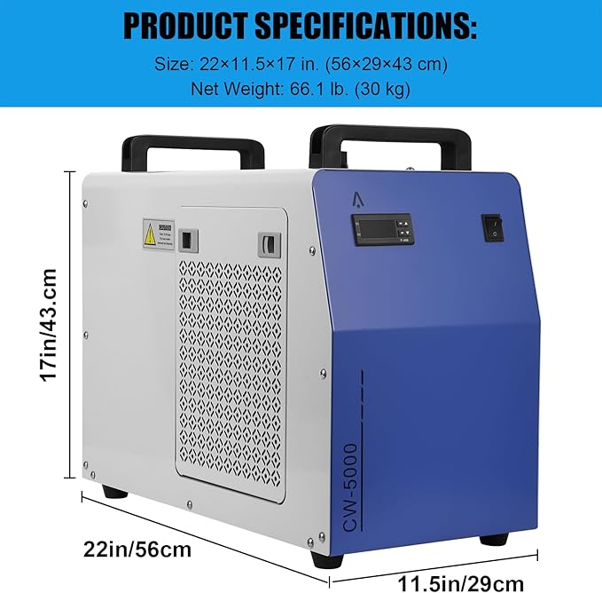Industrial Water Chiller, 7L 2.64gpm CW-5000 Water Cooling System, Water Cooler for 40W-100W CO2 Laser Engraving & Cutting Machine, Laser Chiller Water Cooling Machine for Laser Cutter